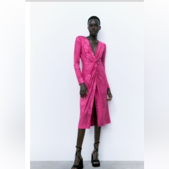 Zara brand new stretchy pink dress long sleeve size small - Picture 4 of 9